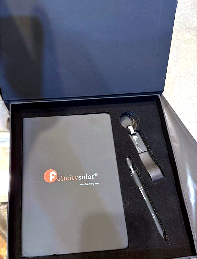 Corporate gift box with notebook, pen and keychain